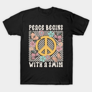 Peace Peace Sign "Peace Begins With A Smile" T-Shirt